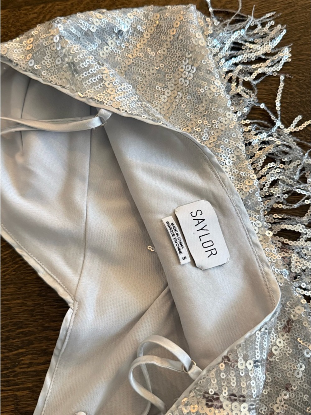 SAYLOR Silver Sequin Fringe Two-Piece Skirt Set - Picture 6 of 6